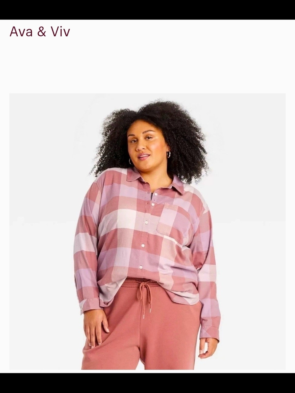 Ava & Viv Pink and Mauve Plaid Button-Down Shirt